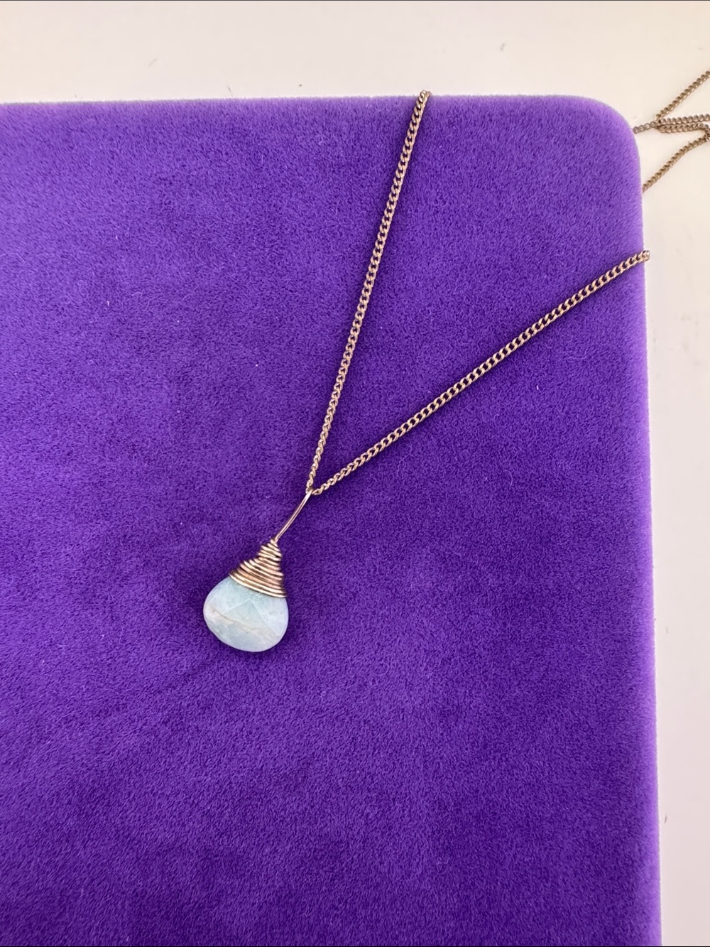 💛 Vintage Sterling Silver Wrapped Larimar Pendant | Nickel Silver Chain